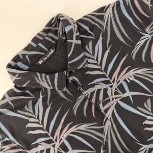 TravisMathew Mens XL Black Tropical Palm Leaf Print Pima Cotton Blend Golf Polo
